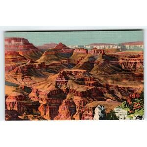 Grand Canyon From Moran Point Arizona Linen Postcard Curt Teich Unused Vintage